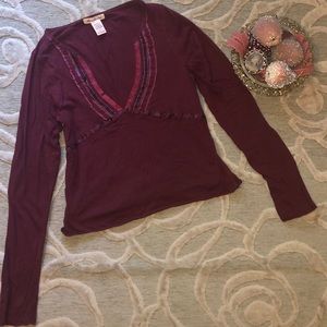 🌷ABERCROMBIE & FITCH🌷Wine velvet ribbon trim top